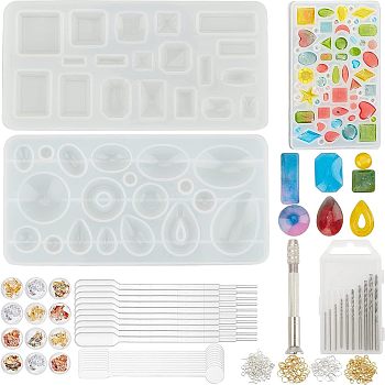 Olycraft DIY Epoxy Resin Crafts, with Silicone Pendant & Cabochon & Mixed Shape Molds, UV Gel Nail Art Tinfoil, Disposable Plastic Transfer Pipettes, Disposable Latex Finger Cots, Golden & Silver