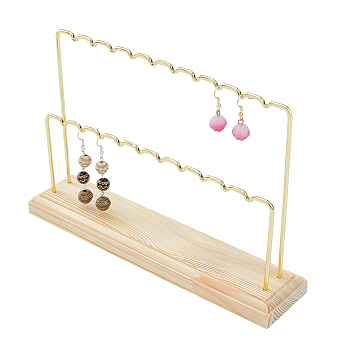 2-Tier Wood Earring Displays, with Iron Findings, Golden, Finish Product: 22x2x14.9cm, about 3pcs/set