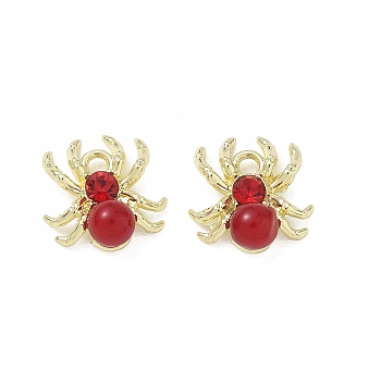 Alloy & ABS Plastic Pearl & Rhinestone Pendants Spider Charms, Long-Lasting Plated, Rack Plating, Golden, 12.5x12x5mm, Hole: 1.6mm