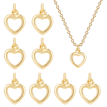 12Pcs Brass Heart Charms, with Jump Rings, Cadmium Free & Lead Free, Long-Lasting Plated, Real 18K Gold Plated, 10.5x9x1.5mm, Jump Ring:4x0.6mm, 2.7mm inner diameter