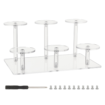 2-Tier Round Transparent Acrylic Toys Action Figures Display Riser Stands, 6-Slot Minifigures Doll Favor Goods Storage Organizer Holder, Clear, 22x13.8x10.5cm