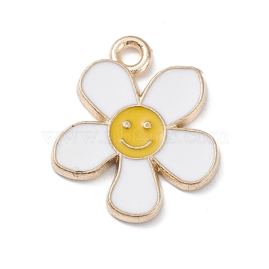 Light Gold White Flower Alloy+Enamel Pendants