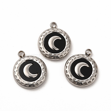 Stainless Steel Color Black Flat Round Stainless Steel+Acrylic Charms