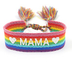 Mother's Day Adjustable Polyester Embroidery Braided Cord Bracelets, Word Mama with Heart, Colorful, 5.51 inch(14cm)(FS-WGFCFA1-01)