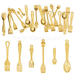 20Pcs Alloy Pendants, Fork & Spoon, Golden, 19~57.5x5~12.5x3~5mm, Hole: 1~4mm(FIND-TA0008-82)
