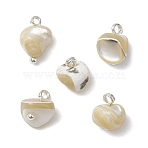 Natural Trochus Shell Nuggets Charms with Brass Loops, Silver, 8~11x7~8x6~7mm, Hole: 1.6mm(PALLOY-JF03586-02)