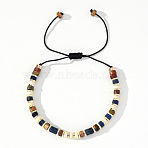 Ethnic Style Natural Mixed Gemstone Column Beads Braided Bead Bracelets for Men Women, with Non-magnetic Hematite, Inner Diameter: 11 inch(28cm)(BR3776-2)