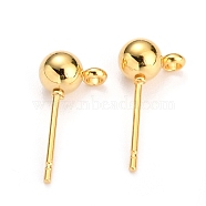 304 Stainless Steel Ball Post Stud Earring Findings, with Loop and 316 Surgical Stainless Steel Pin, Real 18k Gold Plated, 16x8x5mm, Hole: 1.6mm, Pin: 0.8mm(STAS-Z035-01G-D)