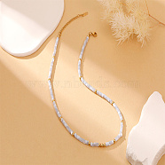 Dyed Natural Shell Disc Beaded Necklaces, with Brass Clasp, Cornflower Blue, 16.54 inch(420mm)(FN1796-3)