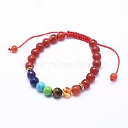Natural Carnelian Braided Bead Bracelets, with Alloy Spacer Beads and Nylon Cord, 2-1/4 inch(57mm)(BJEW-F276-G09)