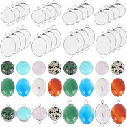 DIY Flat Round & Oval Stone Pendant Making Kit, Including 304 Stainless Steel Pendant Cabochon Settings, Natural Mixed Stone Cabochons, Mixed Color, Settings: 32pcs/box(DIY-UN0003-08)