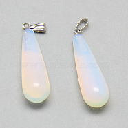 Opalite Pendants, with Iron Findings, teardrop, Platinum, 33x9.5~10mm, Hole: 6x2mm(G-T002-21)