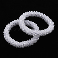 AB Color Plated Faceted Opaque Glass Beads Stretch Bracelets, Womens Fashion Handmade Jewelry, WhiteSmoke, Inner Diameter: 1-3/4 inch(4.5cm)(BJEW-S144-003D-12)