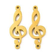 304 Stainless Steel Connector Charms, Musical Note Links, Real 14K Gold Plated, 23x8.5x1.4mm, Hole: 1.2mm(STAS-L022-229G)