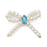 Plastic Pearl Beads Pendants, with Rack Plating Brass Loops Micro Pave Cubic Zirconia, Long-Lasting Plated, Lead Free & Cadmium Free, Bowknot, Deep Sky Blue, 27~29x24~27.5x3.5mm, Hole: 6.8mm(KK-H463-06P-02)