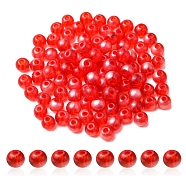 6/0 Transparent Glass Seed Beads, Round Hole, Rondelle, Red, 4~4.5x3~4mm, Hole: 0.8~1.5mm, 10g/box(SEED-YW0002-11A)