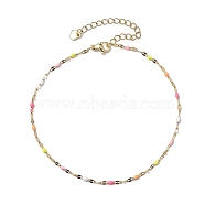 304 Stainless Steel Enamel Link Chains Anklets, Colorful, 8-5/8 inch(22cm)(AJEW-AN00588-02)