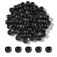 Resin European Beads, Large Hole Barrel Beads, Black, 8x5~6mm, Hole: 4mm(RESI-YW0001-34A)