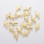 304 Stainless Steel Tiny Cross Charms, Real 18k Gold Plated, 12x7x0.8mm, Hole: 1.2mm(STAS-F201-01G)