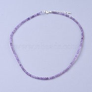 Natural Amethyst Beaded Necklaces, with Brass Lobster Claw Clasps, Faceted Round Beads, 16.5 inch~16.7 inch(42~42.5cm)x2mm(NJEW-K114-A-A21)