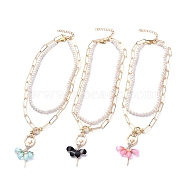 Pendant & Beaded Necklaces Sets, with Natural Pearl, Alloy Resin Pendants, Iron Paperclip Chains, 304 Stainless Steel Lobster Claw Clasps & Toggle Clasps, Ballet Girl, Mixed Color, 17.44 inch(44.3cm), 13.3 inch~14.88 inch(33.8~37.8cm), 6pcs/set(NJEW-JN02783)