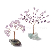 Natural Amethyst Tree Display Decoration, Reiki Spiritual Energy Tree, Raw Fluorite Base Feng Shui Ornament for Wealth, Luck, Rose Gold Brass Wires Wrapped, 36~39x92~154x124~155mm(DJEW-G027-11RG)