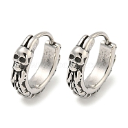 316 Surgical Stainless Steel Hoop Earrings, Skull, Antique Silver, 14x3.5mm(EJEW-D096-12AS-27)