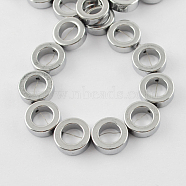 Electroplated Non-magnetic Synthetic Hematite Beads Strands, Grade A, Donut, Platinum Plated, 10x3mm, Hole: 1mm, 40pcs/strand, 15.5 inch(G-Q880-10mm-3)