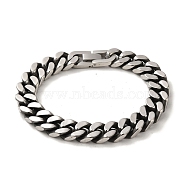 304 Stainless Steel Cuban Link Chain Bracelets for Women Men, Antique Silver, 8-1/2 inch(21.5cm), Link: 11.5x15x3mm(BJEW-Q341-15B-AS)