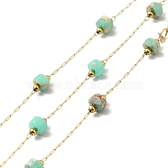 Ion Plating(IP) 316 Surgical Stainless Steel Paperclip Chains, with Natural Imperial Jasper Column Beads, Soldered, Real 18K Gold Plated, with Spool, Link: 2.5x1x0.3mm(CHS-I019-12E)