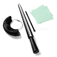 1 Set Plastic Finger Ring Measuring Tools Set, Including 30Pcs Stick, Rings and Ruler, with 2Pcs Silver Polishing Cloth, Black, 26x2.5cm(TOOL-SZ0001-31)