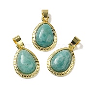Natural Amazonite Pendants, Teardrop Charms with Rack Plating Golden Tone Brass Findings, Cadmium Free & Lead Free, 23x14.5x5.8mm, Hole: 3.8x5.4mm(G-M405-05G-05)