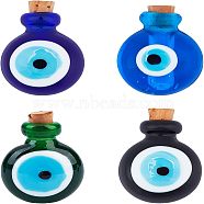 4Pcs 4 Colors Handmade Lampwork Perfume Bottle Pendants, Essential Oil Bottle, Evil Eye, Mixed Color, 29.5mm, Hole: 5mm(LAMP-FH0001-02)