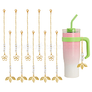 Leaf Brass & Alloy Flower Cup Pendant Decorations, with Cable Chain and Cube with Word Love Plating Acrylic Beads, Golden, 160~163mm, 2 style, 5pcs/style, 10pcs/set(HJEW-AB00496)