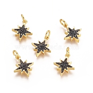 Brass Micro Pave Cubic Zirconia Charms, with Jump Rings, Twinkling Star, Black, Gunmetal & Golden, 14x12x2mm, Hole: 3mm(ZIRC-G161-24)