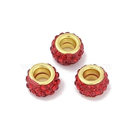 Alloy Rhinestone Clay Pave Beads, Rondelle, Crimson, 11.5x6.5mm, Hole: 5mm(ALRI-D300-04G-16)