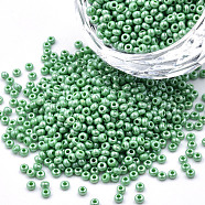 12/0 Czech Opaque Glass Seed Beads, Lustered, Round, Medium Sea Green, 2x1mm, Hole: 0.7mm, about 500g/bag(SEED-N004-003C-02)