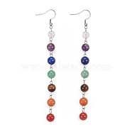 Chakra Jewelry, Natural Mixed Gemstone Dangle Earrings, with Stainless Steel Findings, 117mm, Pendant: 96x8.5mm, Pin: 0.7mm(EJEW-JE02994)