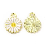 Alloy Enamel Charms, Light Gold, Sunflower Charm, Ghost White, 17x13x2mm, Hole: 2mm(FIND-H035-01D-LG)