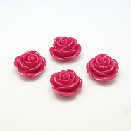 Synthetic Coral 3D Flower Rose Beads, Dyed, Hot Pink, 14~15x9mm, Hole: 1.5mm(CORA-A006-15mm-008)