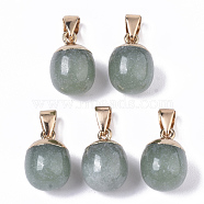 Top Golden Plated Natural Green Aventurine Pendants, with Iron Snap on Bails & Loop, Barrel, 17~19x11.5~12.5mm, Hole: 4x6mm(G-T131-03F)