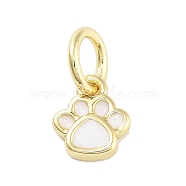 Real 18K Gold Plated Brass Enamel Charms, with Jump Ring, Long-Lasting Plated, Lead Free & Cadmium Free, Paw Print Charm, White, 6x5.5x2mm, Hole: 3mm(KK-M293-22G-03)