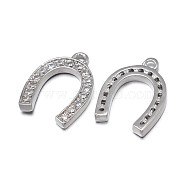Horseshoe Brass Micro Pave Cubic Zirconia Charms, Grade AAA, Lead Free & Nickel Free & Cadmium Free, Real Platinum Plated, 14.5x10x2mm, Hole: 1mm(ZIRC-F009-51P-NR)