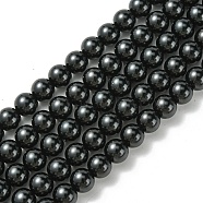 Eco-Friendly Dyed Glass Pearl Round Beads Strands, Cotton Cord Threaded, Black, 8mm, Hole: 0.7~1.1mm, about 52pcs/strand, 15 inch(X-HY-A002-8mm-RB080)