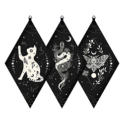 Custom Plywood Pendulum Board, Wall Hanging Ornament, for Witchcraft Wiccan Altar Supplies, Rhombus with Tarot Theme Patterns, Black, 300x170x6mm, 3 styles, 1pc/style, 3pcs/set(AJEW-WH0249-003)