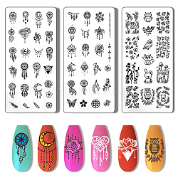 Stainless Steel DIY Nail Art Templates, Template Tool, Rectangle, Mixed Shapes, 12x6cm, 3pcs/set(MRMJ-WH0092-010)