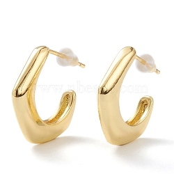 Brass Half Hoop Earrings, with Steel Pin and Plastic Ear Nuts, Long-Lasting Plated, Real 18K Gold Plated, 18x18x3mm, Pin: 0.8mm(EJEW-A056-05G)