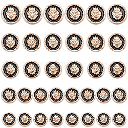 34pcs 5 Style 1-Hole Alloy Enamel Shank Buttons, Flat Round with Lion Pattern, Matte Light Gold, 15~22.5x9~11mm, Hole: 1.8~2mm(BUTT-OC0001-35)