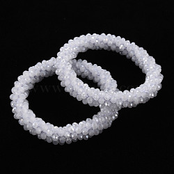 AB Color Plated Faceted Opaque Glass Beads Stretch Bracelets, Womens Fashion Handmade Jewelry, WhiteSmoke, Inner Diameter: 1-3/4 inch(4.5cm)(BJEW-S144-003D-12)