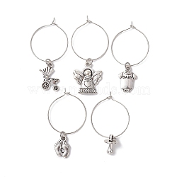 Alloy Wine Glass Charms, with Brass Hoop Earring Findings, Mixed Shapes, Antique Silver & Platinum, 44~52.5mm, Inner Diameter: 25mm(AJEW-JO00210)